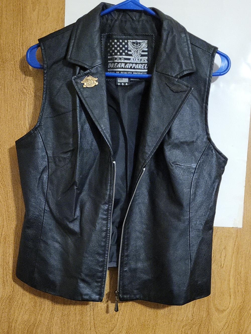 Bikers Black Leather Sleeveless Vest Womens M, Harley Davidson Pins Patch